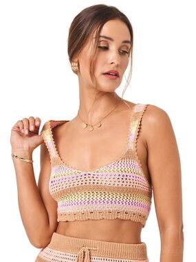 NWT L* SPACE Crochet Bralette Top Size Small Pastel Stripe Cotton Boho Beach